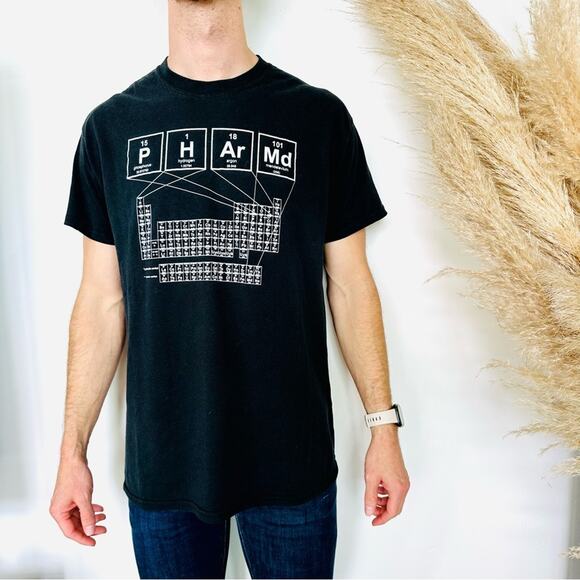 MENS VINTAGE Black White Periodic Table PharmD University Maryland Tee Shirt L - Picture 1 of 6